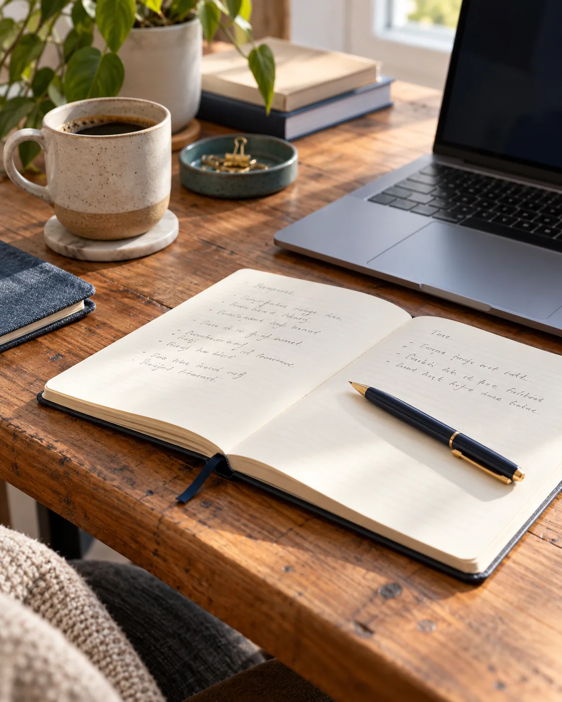 A notebook, pen, and laptop ready for business planning